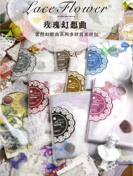 Set Paperу and Наліпок Lace Flower "Pink" 40 pcs